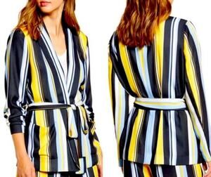 Halogen NWT Black Lucinda Stripe Soft Tie Waist Blazer Jacket Open Front Small